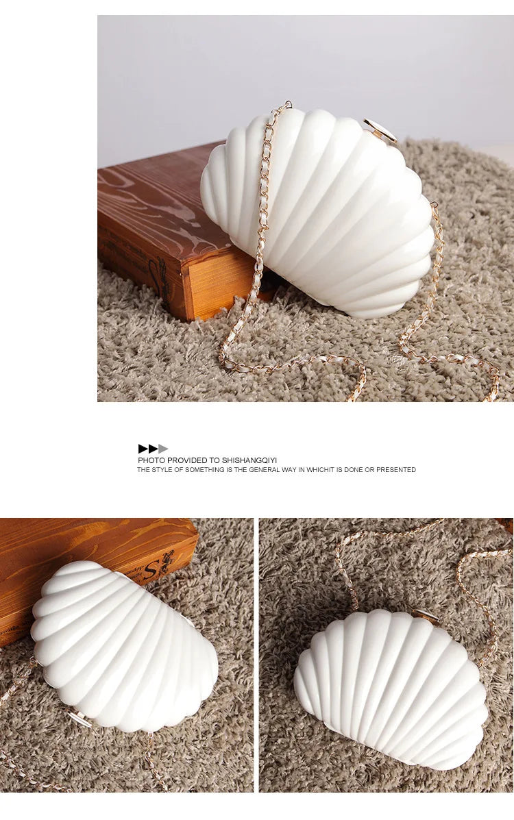 White Acrylic Seashell Shape Women's Handbags Party Fashion Chain Wedding Evening Bag Lady Purses Shell Shoulder Crossbody bag