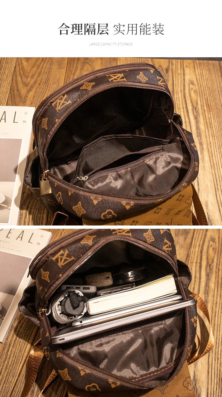 Retro Casual Shoulder Bag Large Capacity Schoolbag Backpack Ladies Printing Fashion Peplum Large Bag Unisex Waterproof