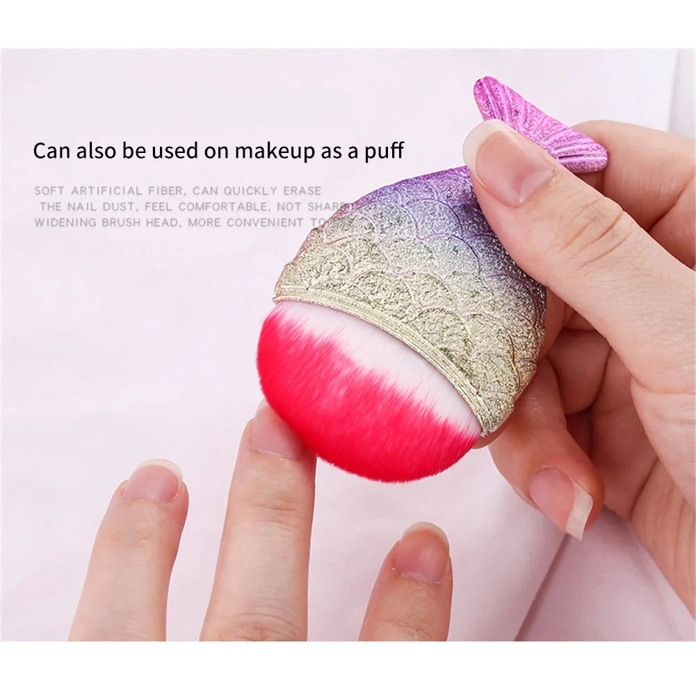 Colorful Fish Tail Shape Nail Brush Soft Cleaning Dust Powder Manicure Care Tool Mermaid Tail Beauty Make Up Tools Accessories