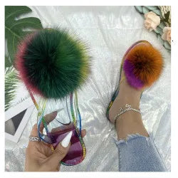 SARSALLYA Fur Slippers Women Real Fox Fur Slides Home Furry Flat Sandals Female Cute Fluffy House Shoes Woman Brand Luxury 2024