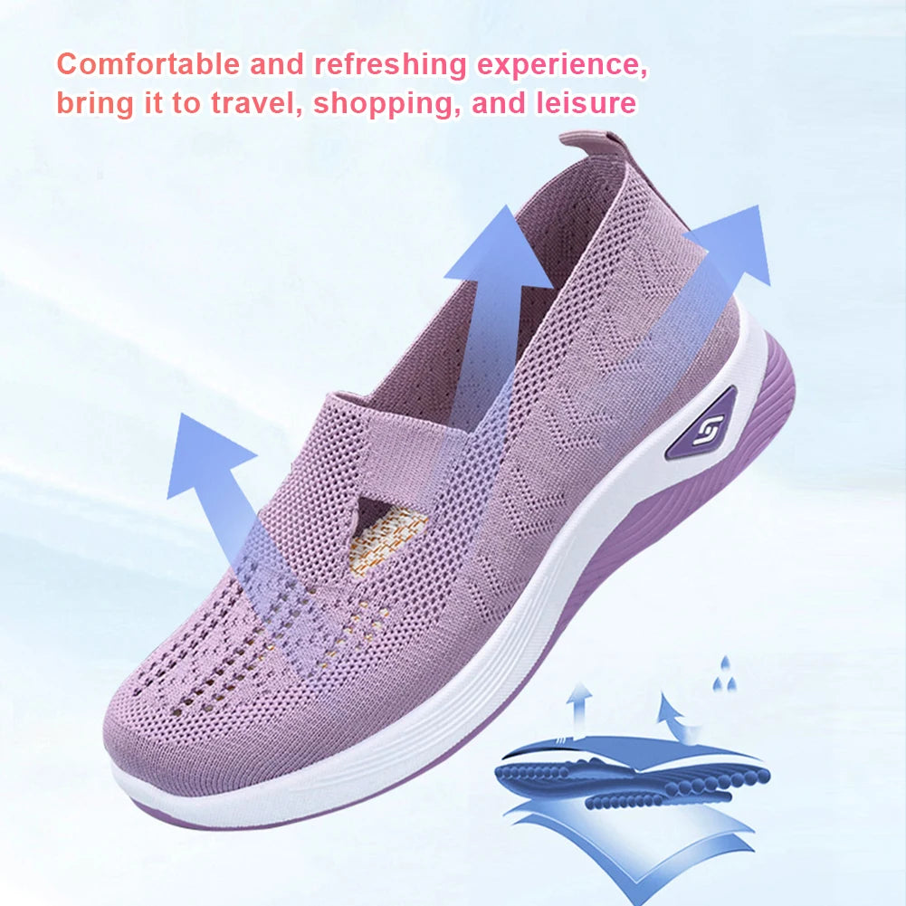 Women's New Summer Shoes Mesh Breathable Sneakers Light Slip on Flat Platform Casual Shoes Ladies Anti-slip Walking Woven Shoes
