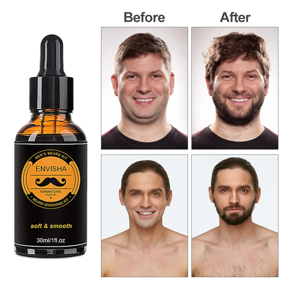 Beard Growth Kit For Men Barbe Hair Enhancerbeard Essential Oil Moisturizing Wax Growth Roller Comb Styling Scissors Beard Care