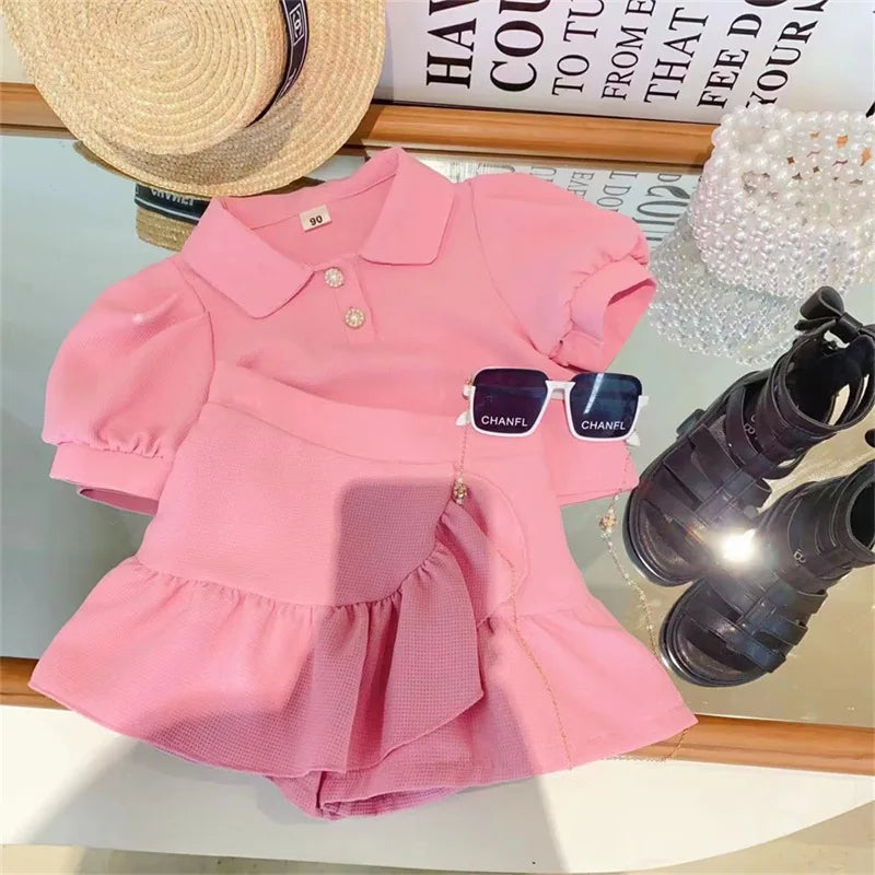 Girls Clothes Sets Summer Short Sleeve Shirt+Shorts Fashion Korean Children Clothing Two Piece Set Kids Casual Outfits 2-7Yrs