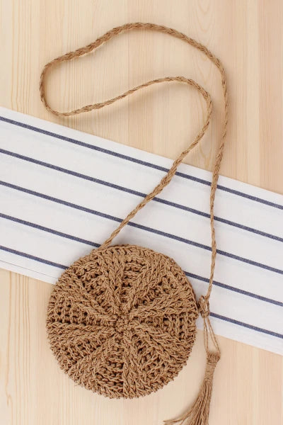 Rattan Woven Round Women Straw Bag Handbag Knit Summer Beach Bag Woman Shoulder Messenger Bag Tassel Khaki Beige Bags