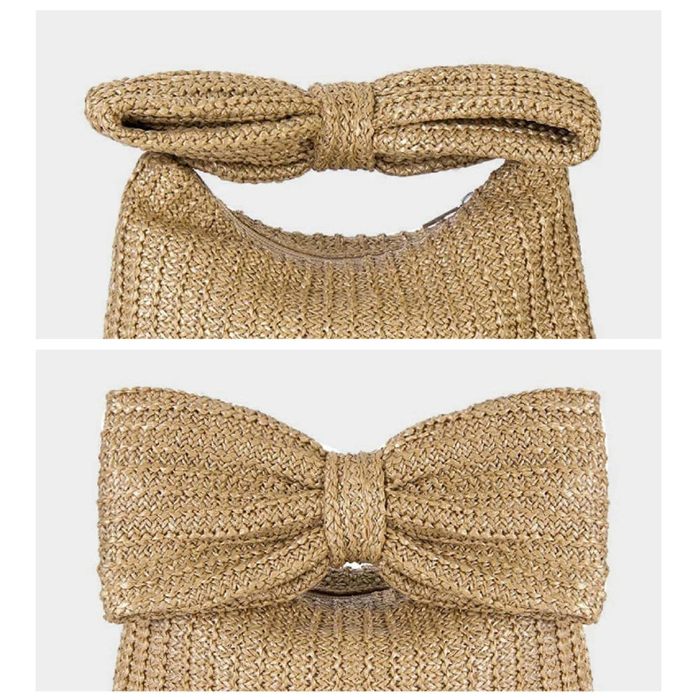 Women Bow Purse Summer Straw Woven Clutch Bag Luxury Design Handbags Purses Vacation Beach Tote Formal Party Wedding 2024 New