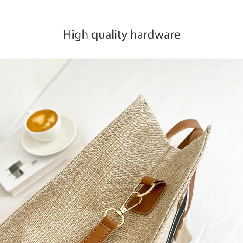 Simple Canvas Stripe Decor Bucket Handbags Women Top Handle Tote Bag Large Capacity Casual Shoulder Crossbody Bags