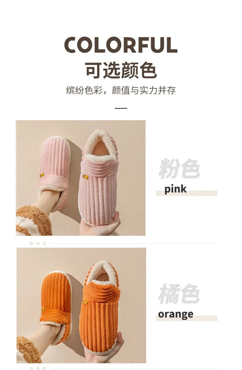 Bebealy New Fur Man Slippers For Women Winter Fluffy Plush Home Cotton Slippers Female Indoor Outdoor Fuzzy Cozy Cotton Shoes
