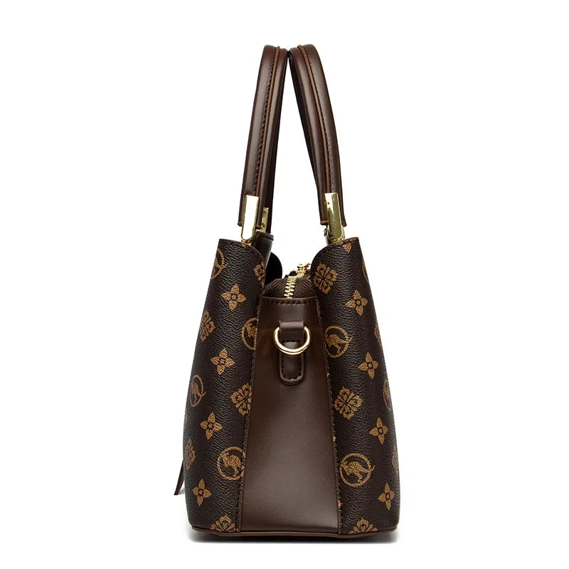 Women Luxury Top-Handle Bags 3 layer Design Fashion Print Handbag High Quality Leather Shoulder Bag Large Capacity Women Handbag
