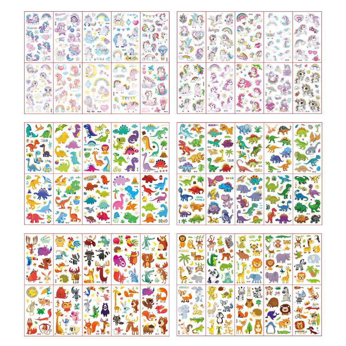 10Pcs/set Waterproof Kids DIY Cartoon Fake Tattoo Stickers Cute Unicorn Animals Car Dinosaur Fish Temporary Tattoo Stickers